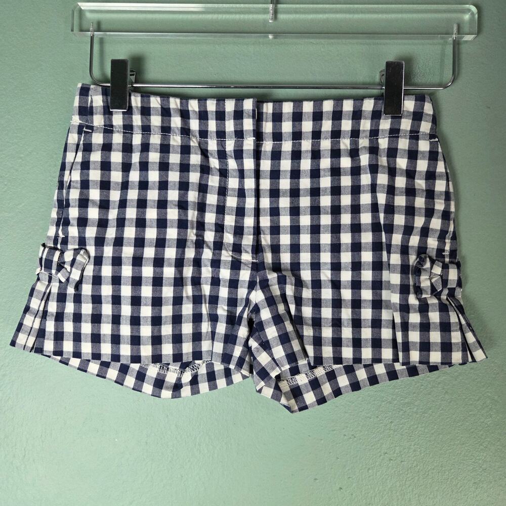 Crewcuts Girls 10 Blue White Gingham Bow Shorts Cotton Spring Preppy Coastal